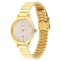 Jam Tangan Tali Keluli Tahan Karat Analog Dail Beige Titan Karishma untuk Wanita (2679YM01)