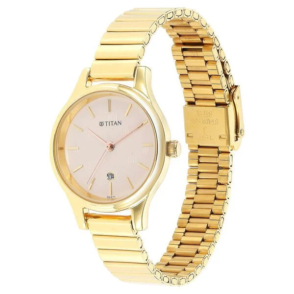 Jam Tangan Tali Keluli Tahan Karat Analog Dail Beige Titan Karishma untuk Wanita (2679YM01)