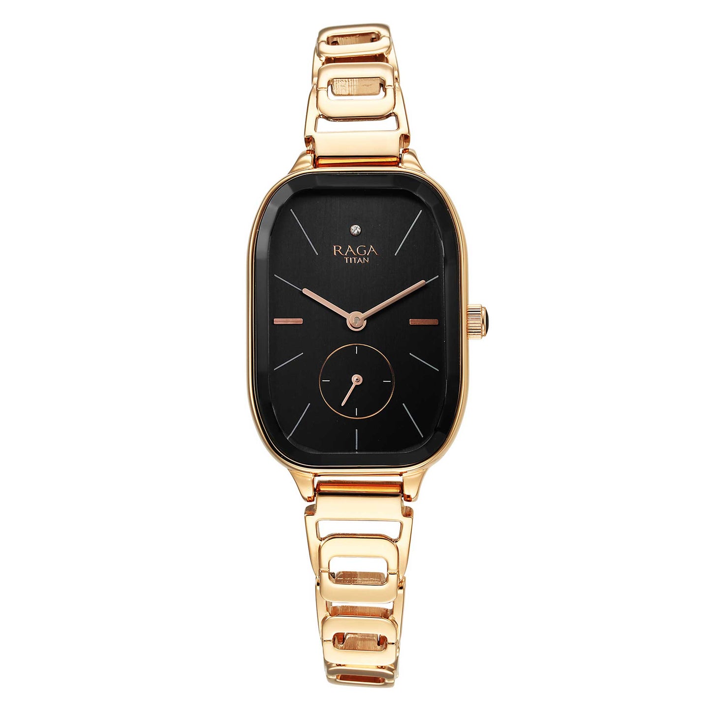 Titan Raga Chic Quartz Analog Black Dial Rose Gold Metal Strap Watch for Women-2687WM01