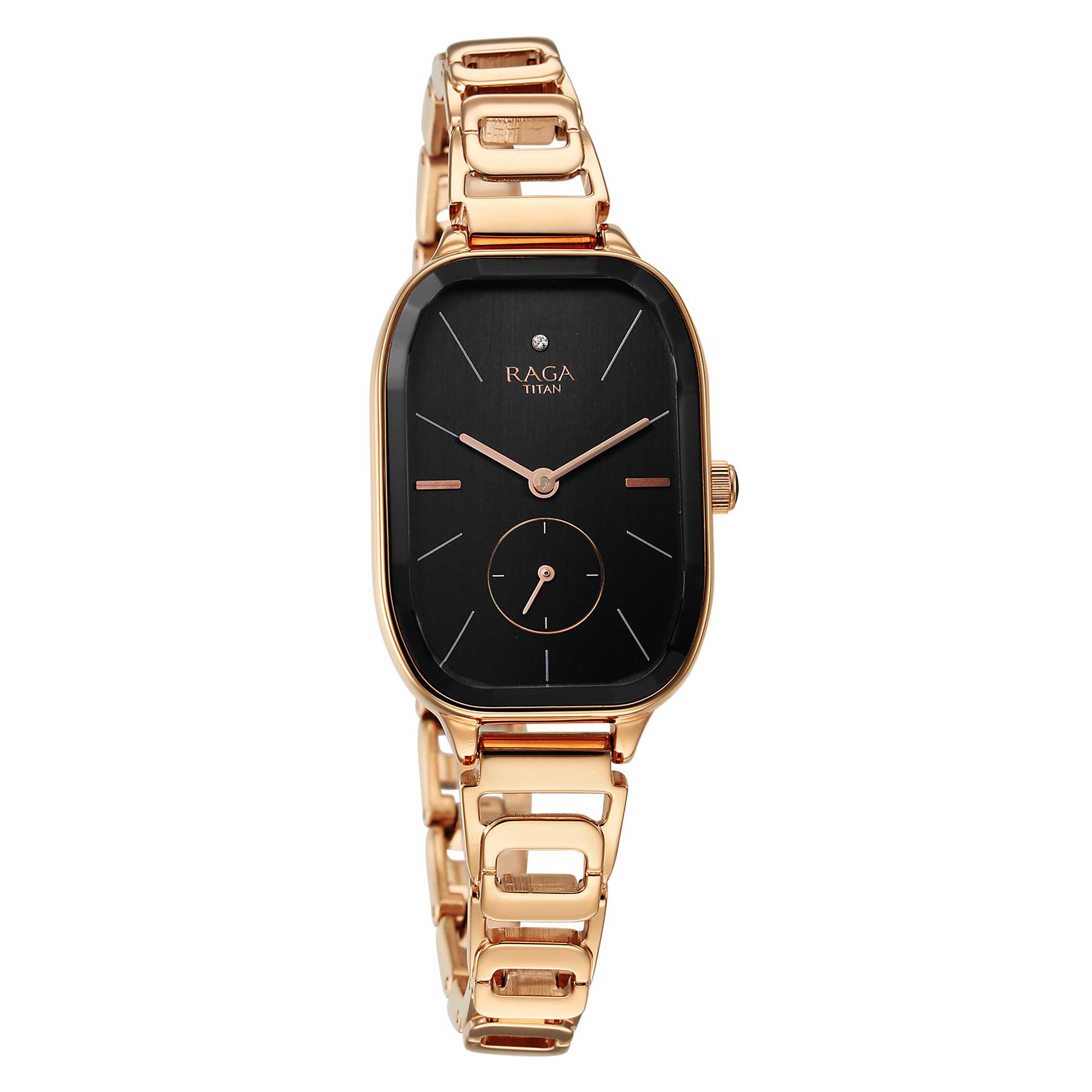 Titan Raga Chic Quartz Analog Black Dial Rose Gold Metal Strap Watch for Women-2687WM01