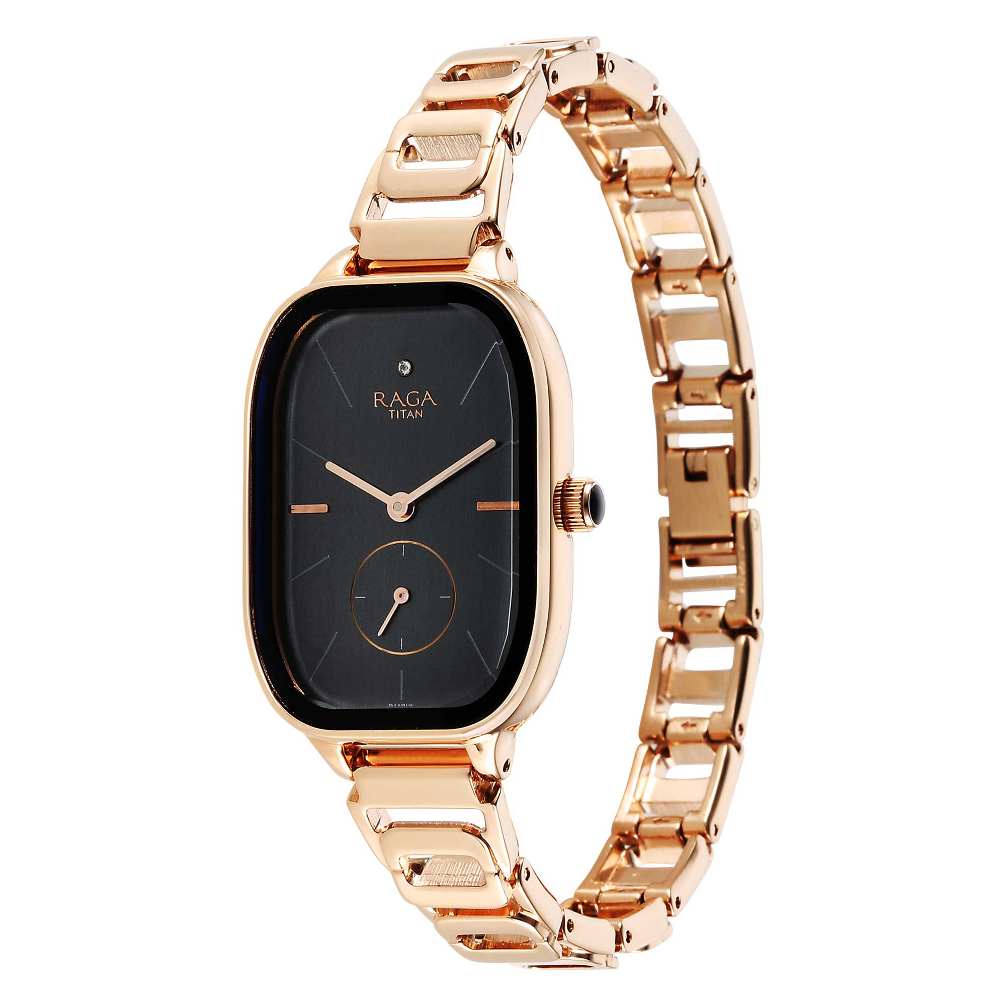 Titan Raga Chic Quartz Analog Black Dial Rose Gold Metal Strap Watch for Women-2687WM01