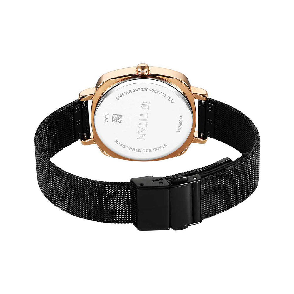 Titan Shaped Case Black Dial Metal Strap Watch for Women