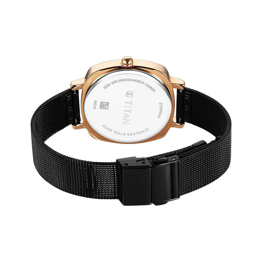 Titan Shaped Case Black Dial Metal Strap Watch for Women