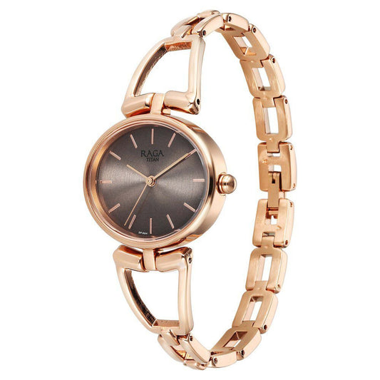 Titan Raga Ascend Quartz Alog Brown Dial With Rose Gold Color Metal Strap Watch For Women