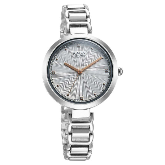 Titan Raga Memoirs Quartz Analog Silver Dial With Silver Color Metal Strap Watch For Women