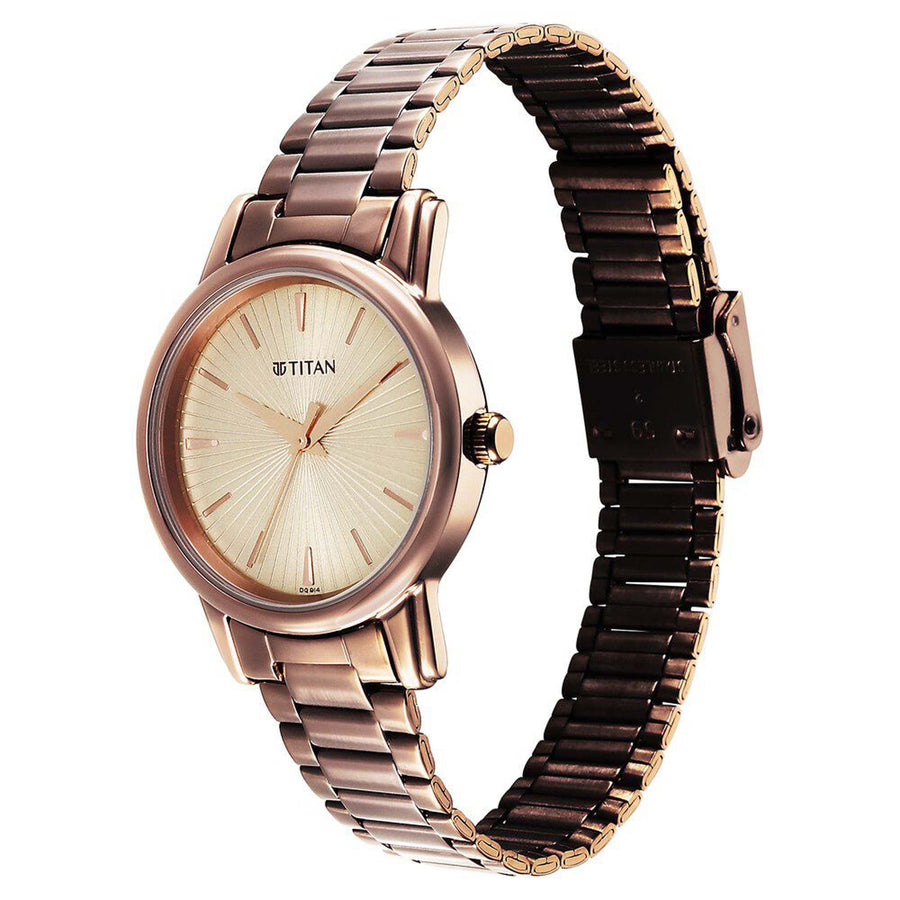 Jam Tangan Wanita Titan Karishma Quartz Analog Dail Bej Tali Keluli Tahan Karat Coklat (2760QM01)