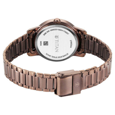 Jam Tangan Wanita Titan Karishma Quartz Analog Dail Bej Tali Keluli Tahan Karat Coklat (2760QM01)