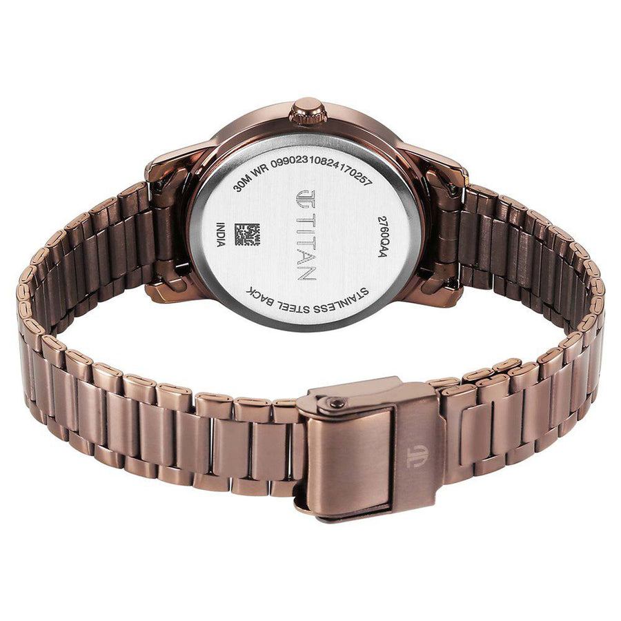 Jam Tangan Wanita Titan Karishma Quartz Analog Dail Bej Tali Keluli Tahan Karat Coklat (2760QM01)