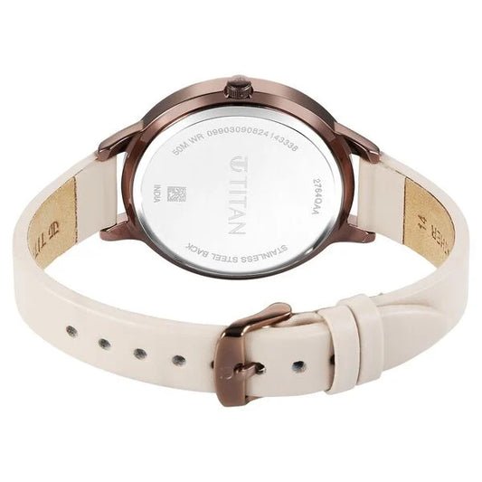 Titan Razzle Dazzle Quartz Analog Brown Dial Leather Strap Watch For Women (2764QL01)