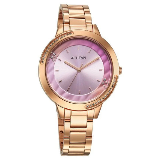 Titan Razzle Dazzle Quartz Analog Pink Dial Stainless Steel Strap Watch For Women (2764WM01)