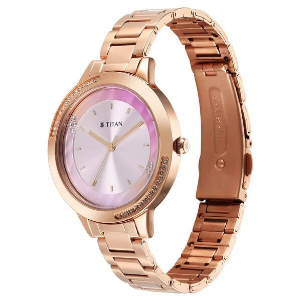 Titan Razzle Dazzle Quartz Analog Pink Dial Stainless Steel Strap Watch For Women (2764WM01)