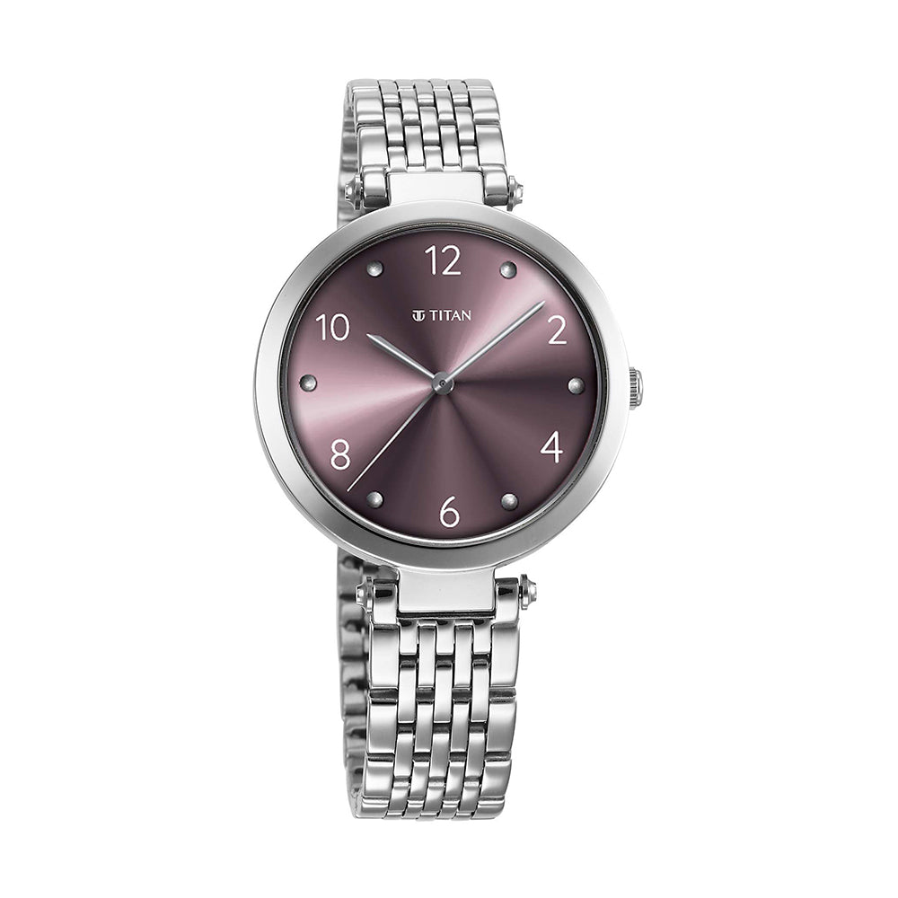 Titan Workwear Purple Dial Metal Strap Watch for Women