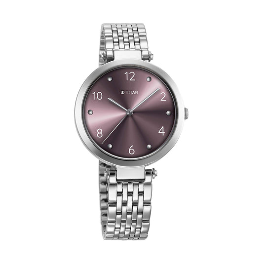 Titan Workwear Purple Dial Metal Strap Watch for Women
