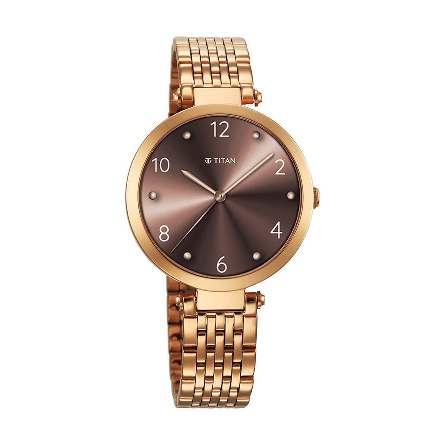 Jam Tangan Tali Keluli Tahan Karat Dail Coklat Titan Workwear untuk Wanita