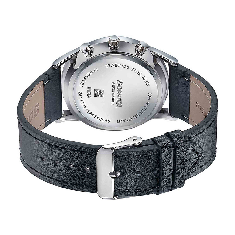 Sonata Wedding Edit Silver Dial Leather Strap Watch for Men