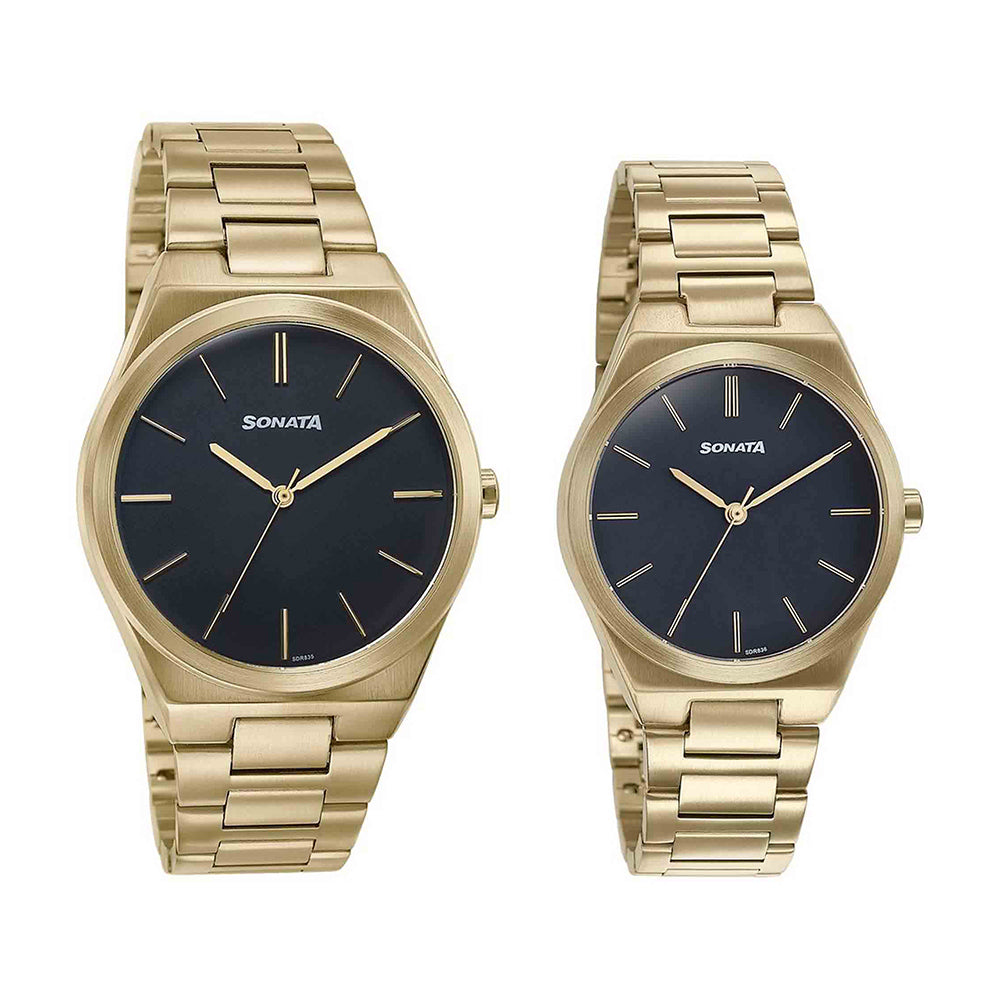 Sonata Wedding Edit Black Dial Stainless Steel Strap Watch for Pair