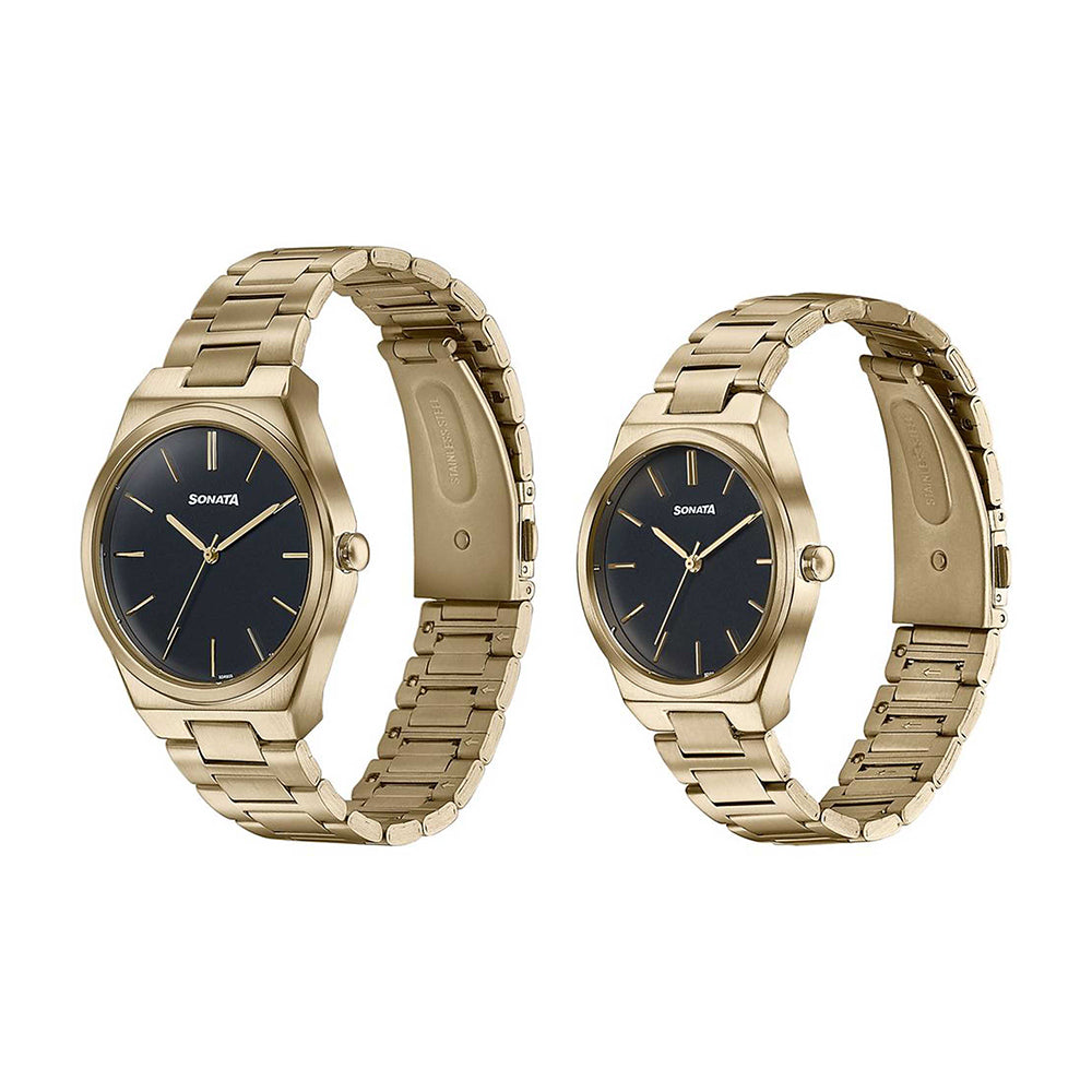 Sonata Wedding Edit Black Dial Stainless Steel Strap Watch for Pair