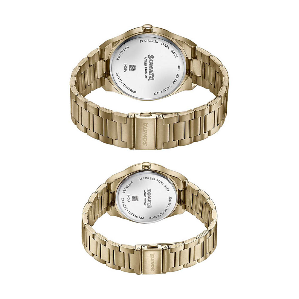 Sonata Wedding Edit Black Dial Stainless Steel Strap Watch for Pair