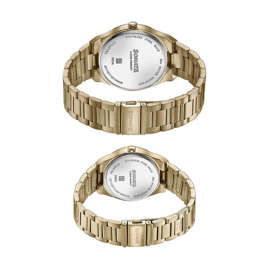 Sonata Wedding Edit Black Dial Stainless Steel Strap Watch for Pair