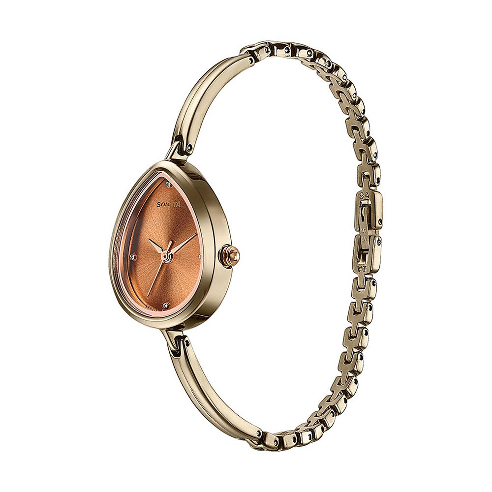 Sonata Colors of Earth Brown Dial Metal Strap Watch for Women