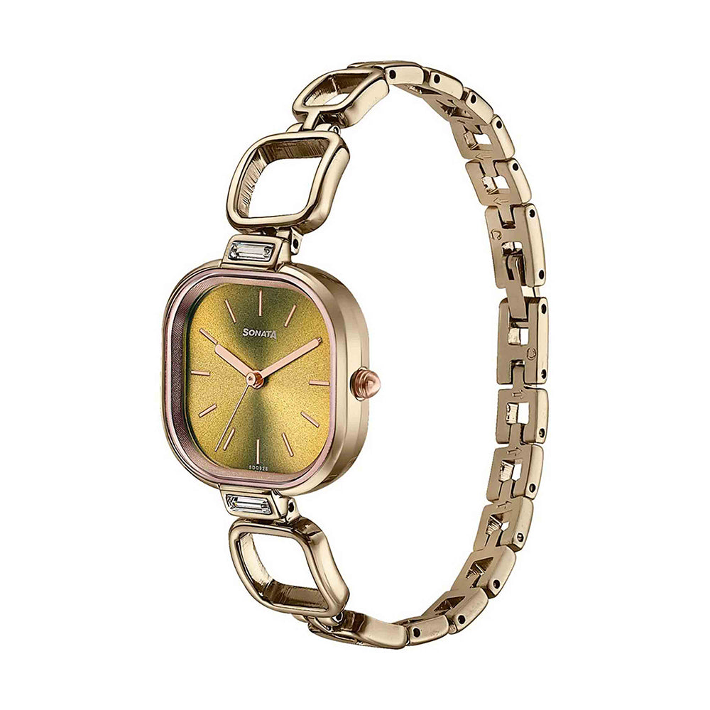 Sonata Colors of Earth Brown Dial Metal Strap Watch for Women