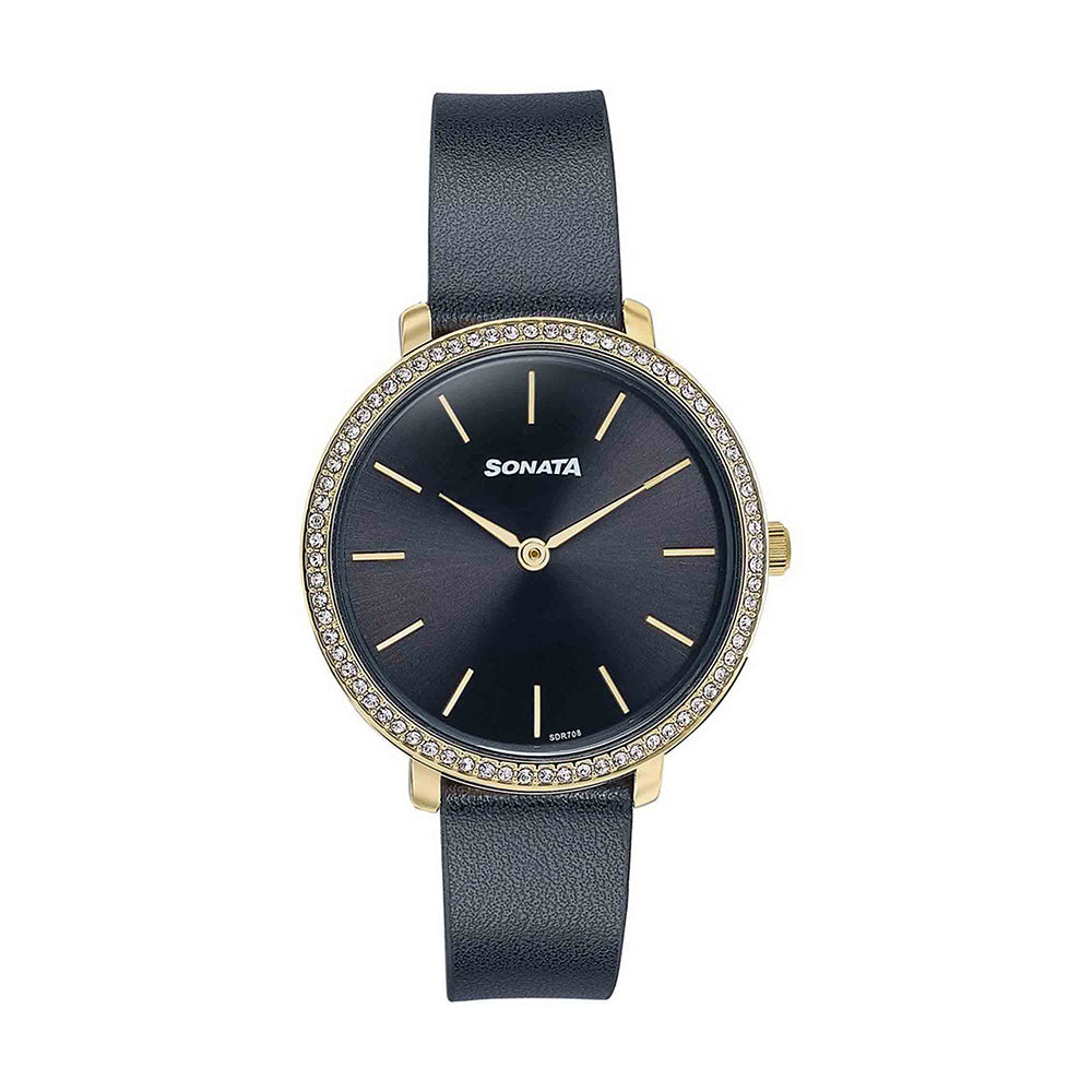 Sonata Wedding Edit Black Dial Leather Strap Watch for Women