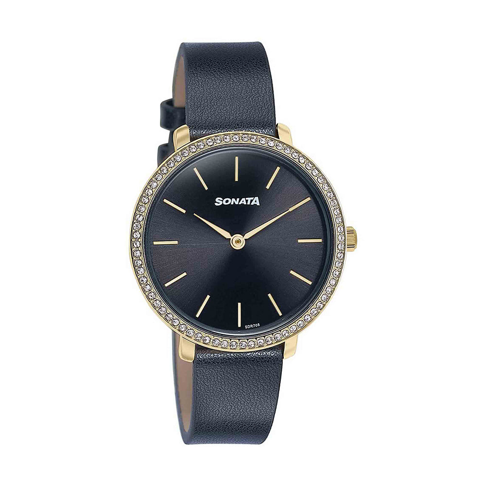 Sonata Wedding Edit Black Dial Leather Strap Watch for Women