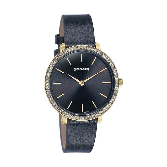 Sonata Wedding Edit Black Dial Leather Strap Watch for Women