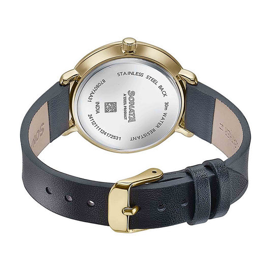 Sonata Wedding Edit Black Dial Leather Strap Watch for Women