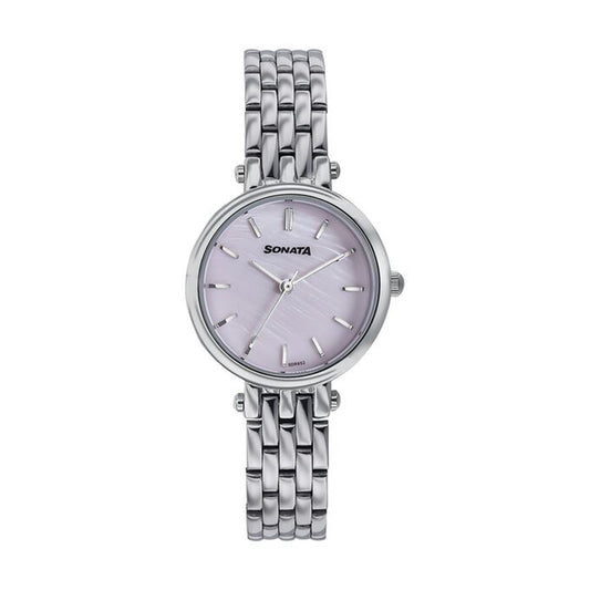 Sonata Wedding Edit Pink Dial Stainless Steel Strap Watch for Women