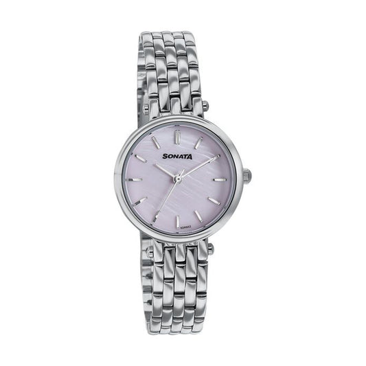 Sonata Wedding Edit Pink Dial Stainless Steel Strap Watch for Women