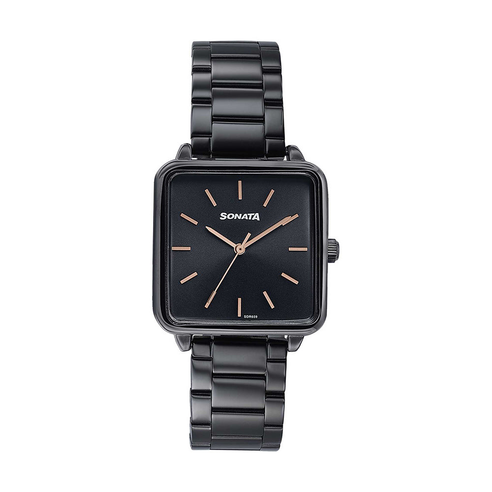 Sonata Wedding Edit Black Dial Stainless Steel Strap Watch for Women