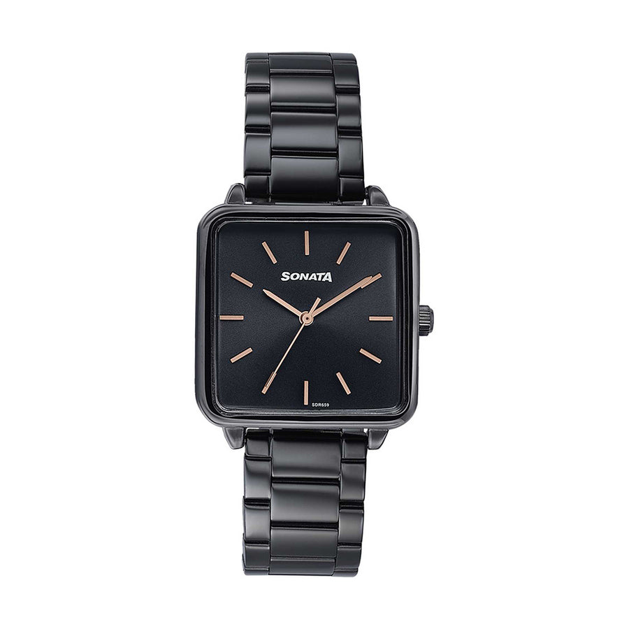 Jam Tangan Sonata Wedding Edit Tali Keluli Tahan Karat Dail Hitam untuk Wanita