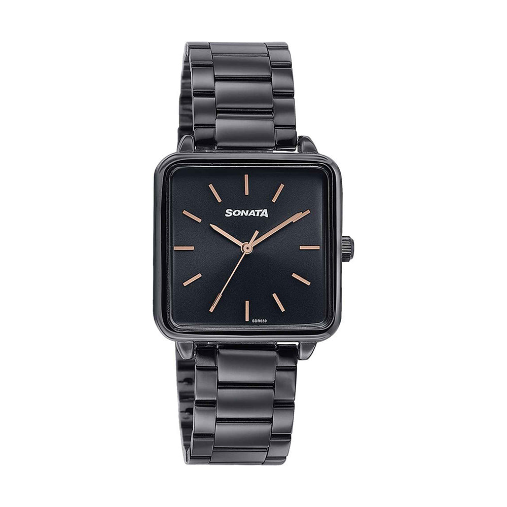 Sonata Wedding Edit Black Dial Stainless Steel Strap Watch for Women
