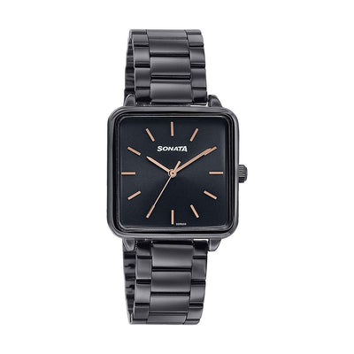 Jam Tangan Sonata Wedding Edit Tali Keluli Tahan Karat Dail Hitam untuk Wanita