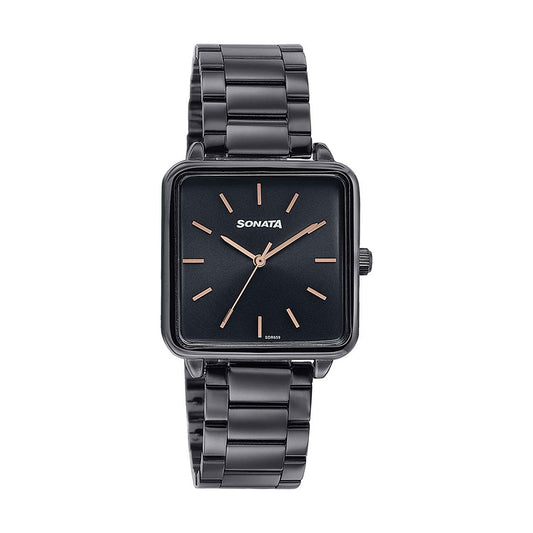 Sonata Wedding Edit Black Dial Stainless Steel Strap Watch for Women