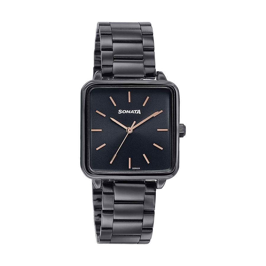 Jam Tangan Sonata Wedding Edit Tali Keluli Tahan Karat Dail Hitam untuk Wanita