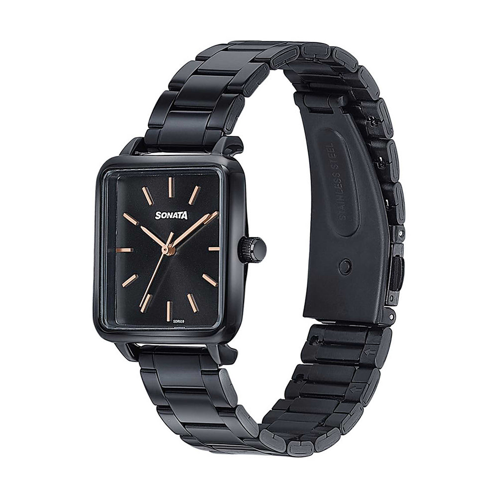 Sonata Wedding Edit Black Dial Stainless Steel Strap Watch for Women