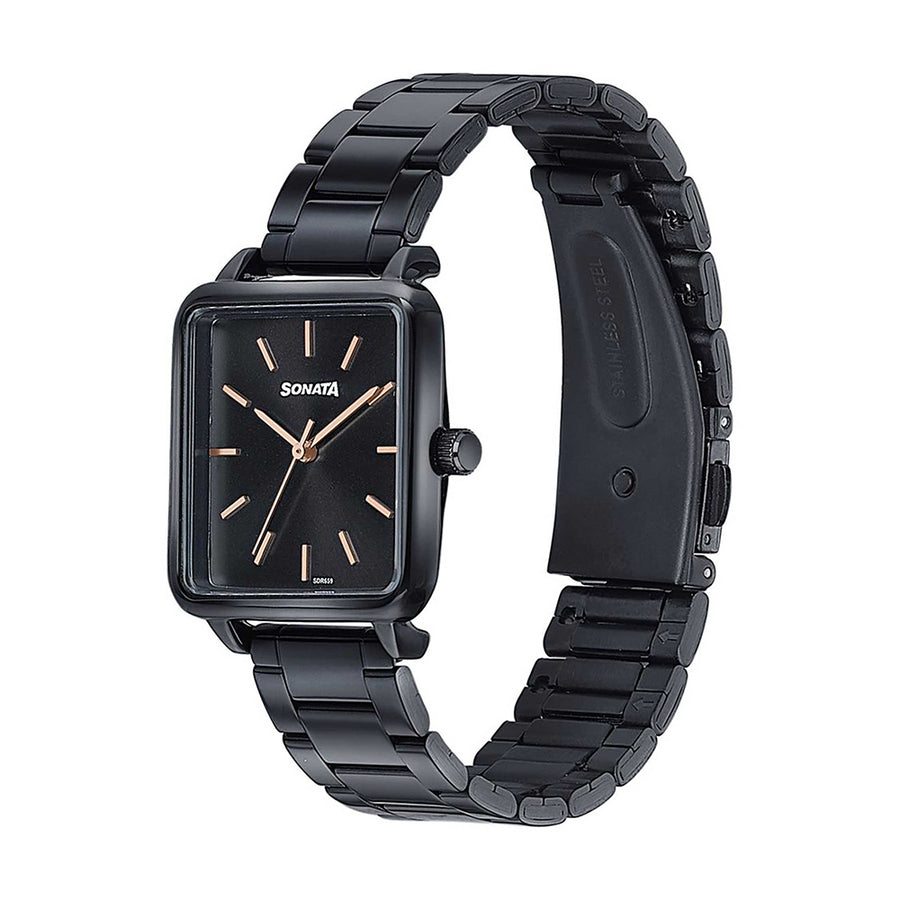 Jam Tangan Sonata Wedding Edit Tali Keluli Tahan Karat Dail Hitam untuk Wanita