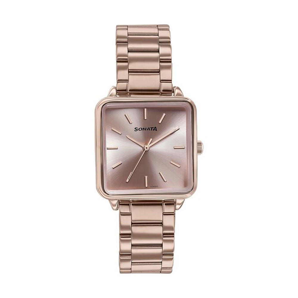 Sonata Wedding Edit Pink Dial Stainless Steel Strap Watch for Women
