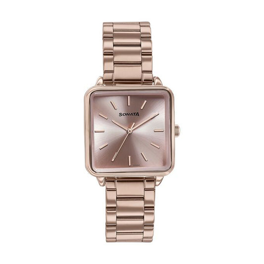 Sonata Wedding Edit Pink Dial Stainless Steel Strap Watch for Women