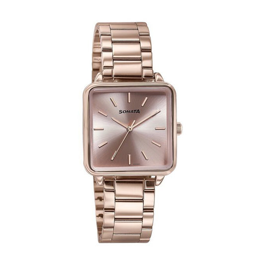 Sonata Wedding Edit Pink Dial Stainless Steel Strap Watch for Women