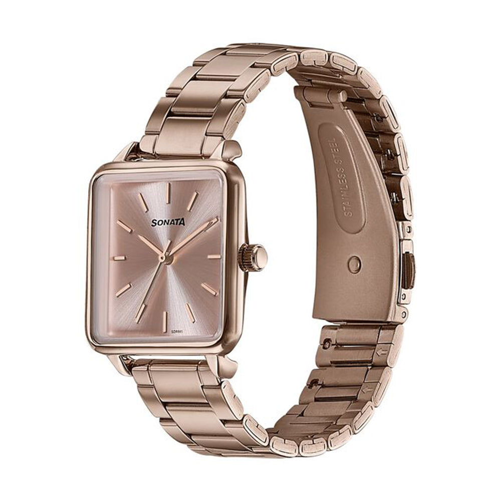 Sonata Wedding Edit Pink Dial Stainless Steel Strap Watch for Women