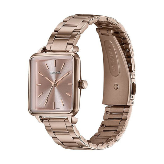Sonata Wedding Edit Pink Dial Stainless Steel Strap Watch for Women