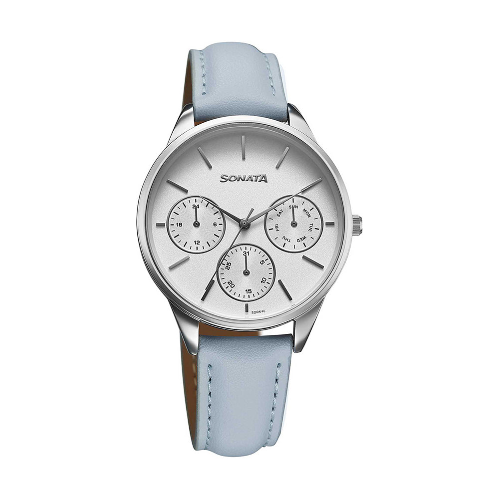 Sonata Eternia Silver Dial Leather Strap Watch for Women