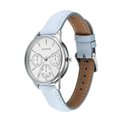 Jam Tangan Tali Kulit Sonata Eternia Silver Dial untuk Wanita