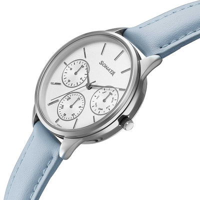 Jam Tangan Tali Kulit Sonata Eternia Silver Dial untuk Wanita
