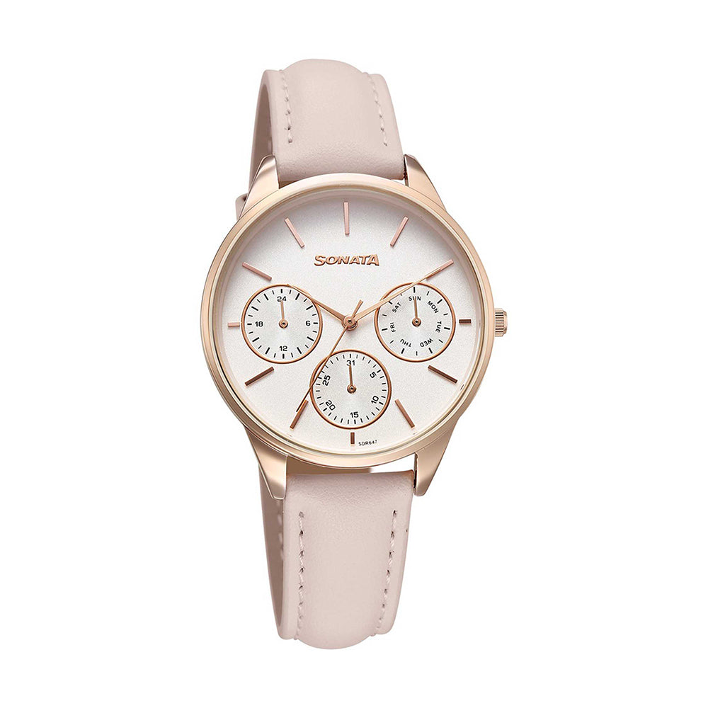 Sonata Eternia Silver Dial Leather Strap Watch for Women