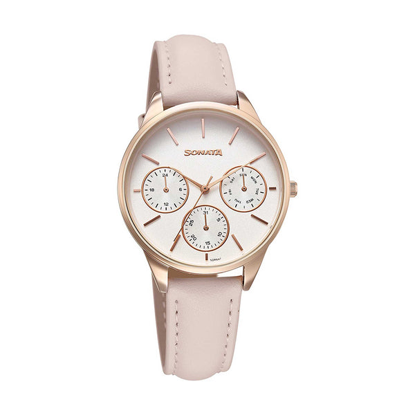 Sonata Eternia Silver Dial Leather Strap Watch for Women