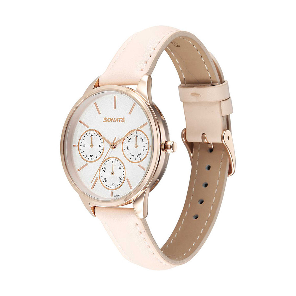 Sonata Eternia Silver Dial Leather Strap Watch for Women